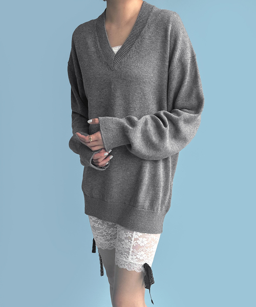 EDIT. FOR LULU(エディットフォールル)の「コットンウールVネックプルオーバー(ニット/セーター・レディース・ブラック/グレー・FREE)」の7枚目の写真
