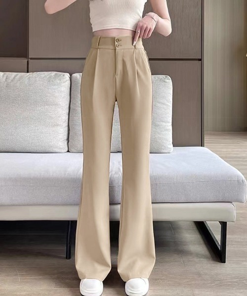 Miniministore（ミニミニストア）の「セミフレアワイドパンツ スラックスパンツ（カーゴパンツ・レディース・ブラック/ベージュ・XL/M/L）」の2枚目の写真