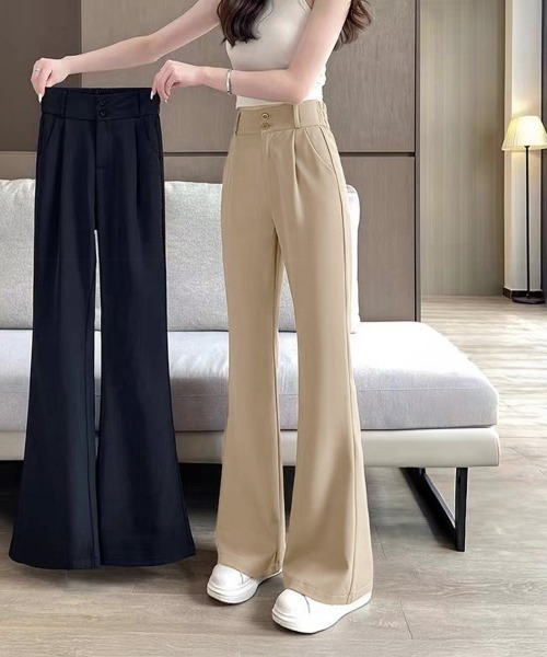 Miniministore（ミニミニストア）の「セミフレアワイドパンツ スラックスパンツ（カーゴパンツ・レディース・ブラック/ベージュ・XL/M/L）」の3枚目の写真