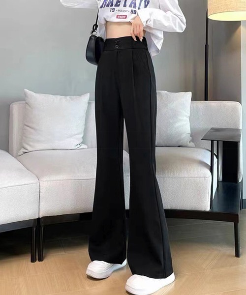 Miniministore（ミニミニストア）の「セミフレアワイドパンツ スラックスパンツ（カーゴパンツ・レディース・ブラック/ベージュ・XL/M/L）」の7枚目の写真