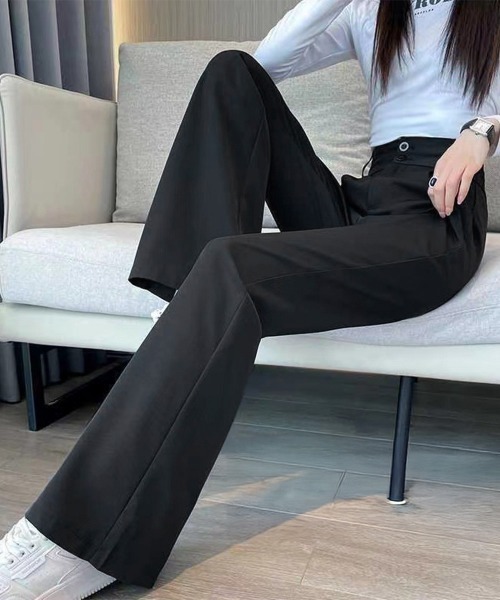 Miniministore（ミニミニストア）の「セミフレアワイドパンツ スラックスパンツ（カーゴパンツ・レディース・ブラック/ベージュ・XL/M/L）」の8枚目の写真