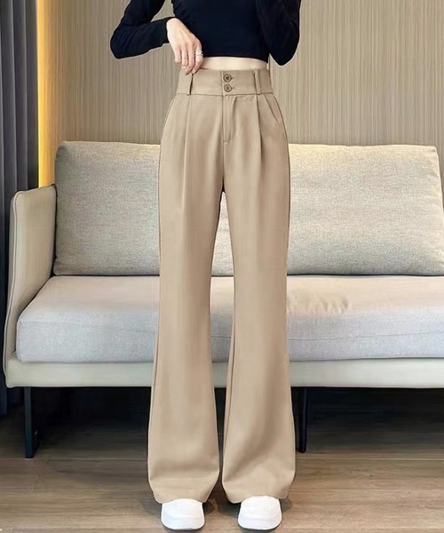 Miniministore（ミニミニストア）の「セミフレアワイドパンツ スラックスパンツ（カーゴパンツ・レディース・ブラック/ベージュ・XL/M/L）」の9枚目の写真