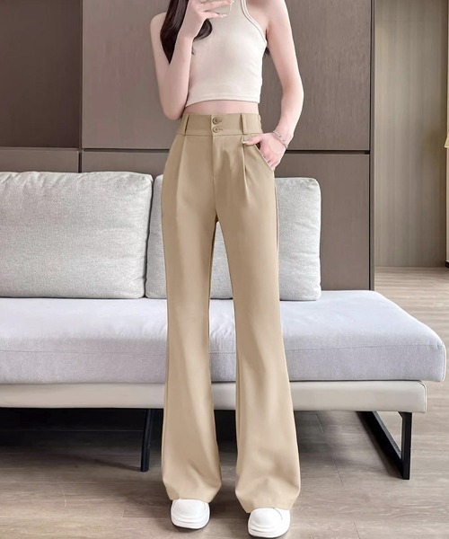 Miniministore（ミニミニストア）の「セミフレアワイドパンツ スラックスパンツ（カーゴパンツ・レディース・ブラック/ベージュ・XL/M/L）」の11枚目の写真