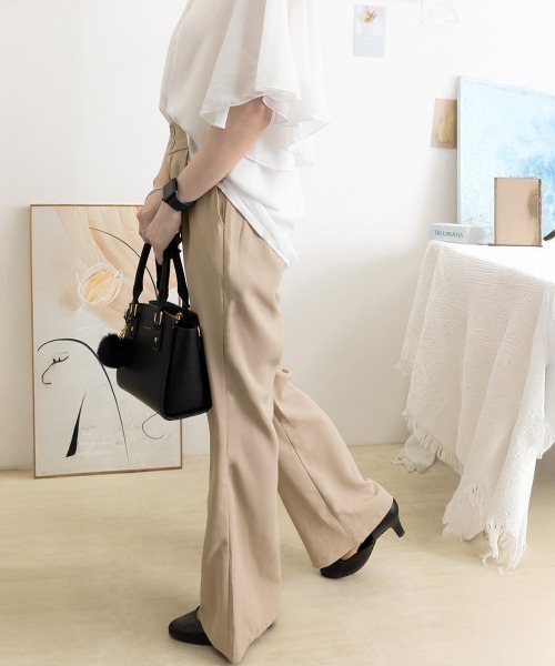 Miniministore（ミニミニストア）の「セミフレアワイドパンツ スラックスパンツ（カーゴパンツ・レディース・ブラック/ベージュ・XL/M/L）」の21枚目の写真