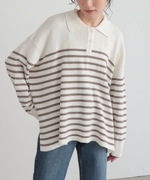 n'OrLABEL | 『パネルボーダーニットポロ』(ポロシャツ)