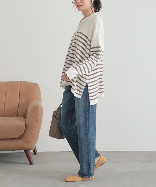 n'OrLABEL（ノアールレーベル）の「『パネルボーダーニットポロ』（ポロシャツ・レディース・モカ/ブルー/ブラック・FREE）」の9枚目の写真