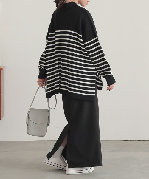 n'OrLABEL（ノアールレーベル）の「『パネルボーダーニットポロ』（ポロシャツ・レディース・モカ/ブルー/ブラック・FREE）」の13枚目の写真