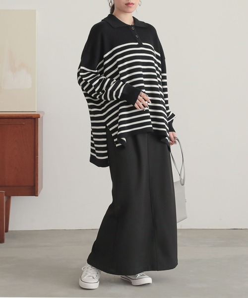 n'OrLABEL（ノアールレーベル）の「『パネルボーダーニットポロ』（ポロシャツ・レディース・モカ/ブルー/ブラック・FREE）」の12枚目の写真