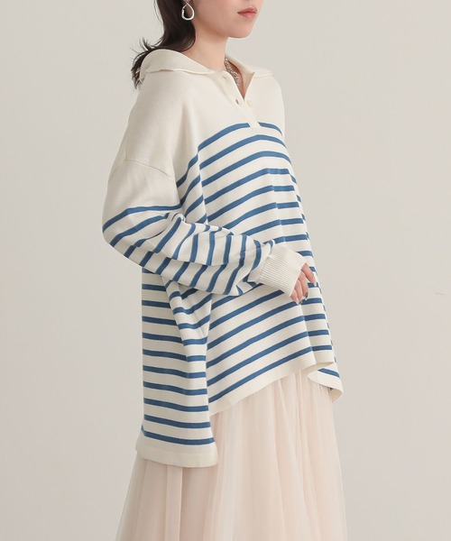 n'OrLABEL（ノアールレーベル）の「『パネルボーダーニットポロ』（ポロシャツ・レディース・モカ/ブルー/ブラック・FREE）」の15枚目の写真