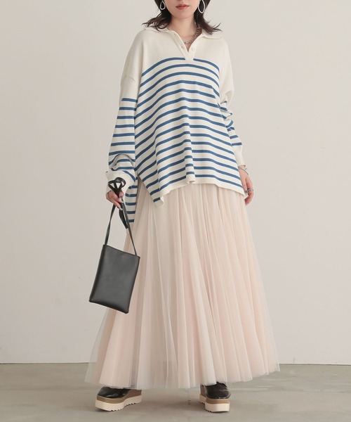 n'OrLABEL（ノアールレーベル）の「『パネルボーダーニットポロ』（ポロシャツ・レディース・モカ/ブルー/ブラック・FREE）」の17枚目の写真