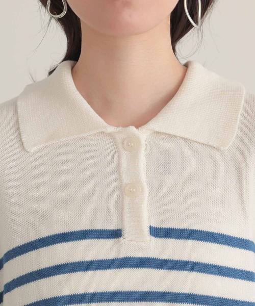 n'OrLABEL（ノアールレーベル）の「『パネルボーダーニットポロ』（ポロシャツ・レディース・モカ/ブルー/ブラック・FREE）」の20枚目の写真
