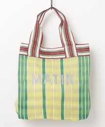 スクエア刺繍ロゴビニールトートバッグ ストライプ