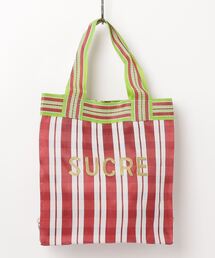 スクエア刺繍ロゴビニールトートバッグ ストライプ
