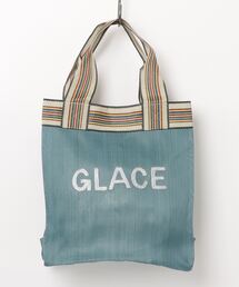 スクエア刺繍ロゴビニールトートバッグ ストライプ