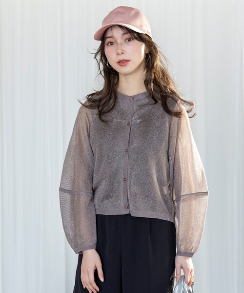 ANY SIS(エニィスィス)の「【洗える】シアーランタンスリーブ カーディガン(カーディガン/ボレロ・レディース・スカイブルー系/ローズ系/黄土色系・2)」の2枚目の写真