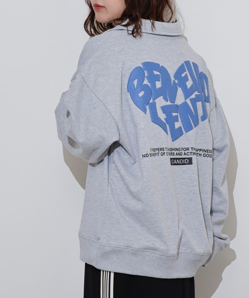 セール】裏毛 ワイドシルエット 刺繍 ハーフジップ スウェット