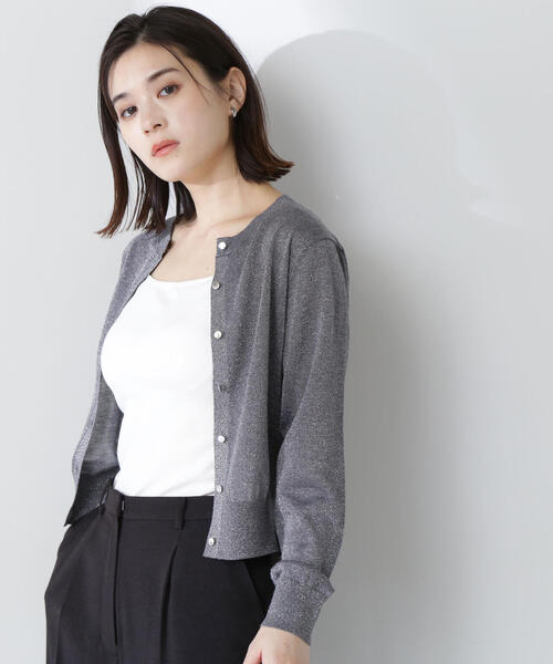 NATURAL BEAUTY BASIC(ナチュラルビューティーベーシック)の「◇ラメシアーベーシックカーディガン(カーディガン/ボレロ・レディース・グレー/ラベンダー/ベージュ/チャコールグレー・FREE)」の1枚目の写真