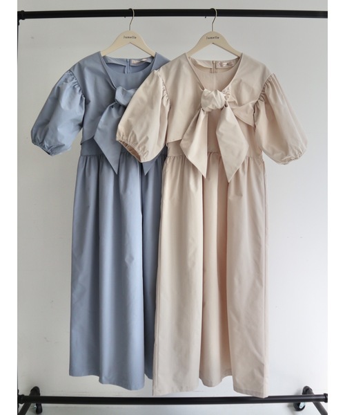 JUMELLE(ジュメロ)の「Ribbon shirt onepiece(ワンピース・レディース・ブルー/ベージュ・SMALL/MEDIUM)」の3枚目の写真