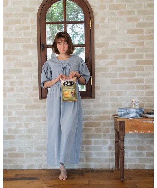 JUMELLE(ジュメロ)の「Ribbon shirt onepiece(ワンピース・レディース・ブルー/ベージュ・SMALL/MEDIUM)」の4枚目の写真