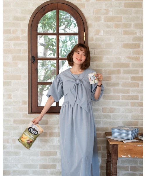 JUMELLE(ジュメロ)の「Ribbon shirt onepiece(ワンピース・レディース・ブルー/ベージュ・SMALL/MEDIUM)」の7枚目の写真