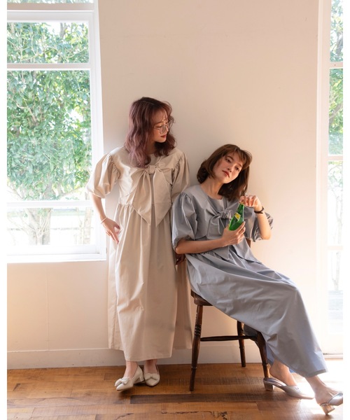 JUMELLE(ジュメロ)の「Ribbon shirt onepiece(ワンピース・レディース・ブルー/ベージュ・SMALL/MEDIUM)」の14枚目の写真