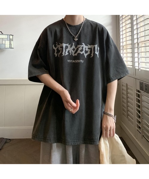カジュアル 半袖 ルーズ アメリカンプリント ロゴ Tシャツ セール】アメリカン レトロ プリント ロゴ ルーズ 古着風 半袖 T