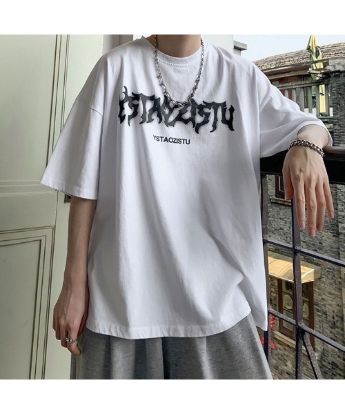 カジュアル 半袖 ルーズ アメリカンプリント ロゴ Tシャツ セール】アメリカン レトロ プリント ロゴ ルーズ 古着風 半袖 T