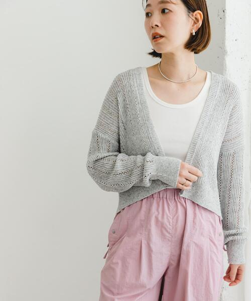 F by ROSSO(エフバイロッソ)の「F by ROSSO 透かし編みショートカーディガン(カーディガン/ボレロ・レディース・ライトグレー/ネイビー/ライトブルー・FREE)」の10枚目の写真