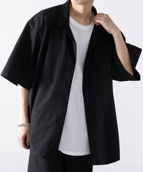 WILD THINGS(ワイルドシングス)の「【WILD THINGS】OPEN COLLAR POCKET SHIRT オープンカラーポケット付きシャツ WT25041AD(シャツ/ブラウス・メンズ・ブラック/グレー・S/M/L/XL)」の7枚目の写真
