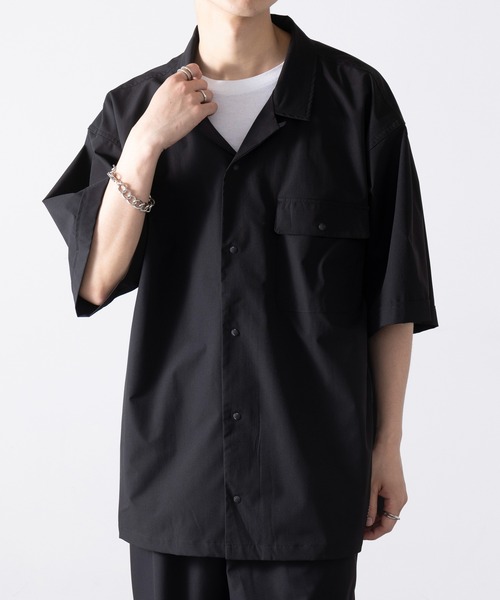 WILD THINGS(ワイルドシングス)の「【WILD THINGS】OPEN COLLAR POCKET SHIRT オープンカラーポケット付きシャツ WT25041AD(シャツ/ブラウス・メンズ・ブラック/グレー・S/M/L/XL)」の4枚目の写真