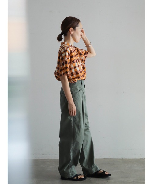 FIL DE FER（フィルデフェール）の「ブルーリーチェック　スタンドネックブラウス（シャツ/ブラウス・レディース・オレンジ/グレー・FREE）」の7枚目の写真