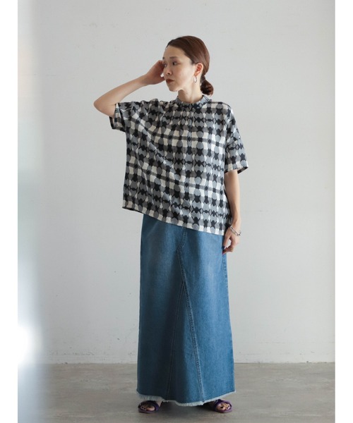 FIL DE FER（フィルデフェール）の「ブルーリーチェック　スタンドネックブラウス（シャツ/ブラウス・レディース・オレンジ/グレー・FREE）」の16枚目の写真