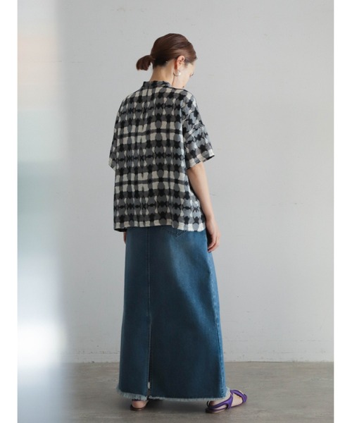 FIL DE FER（フィルデフェール）の「ブルーリーチェック　スタンドネックブラウス（シャツ/ブラウス・レディース・オレンジ/グレー・FREE）」の15枚目の写真