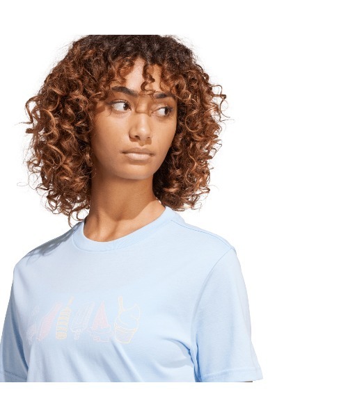 adidas(アディダス)の「アディダス adidas ラウンジ フードグラフィック 半袖Tシャツ(Tシャツ/カットソー・レディース・サックスブルー/オフホワイト・M/L/S/XL)」の9枚目の写真