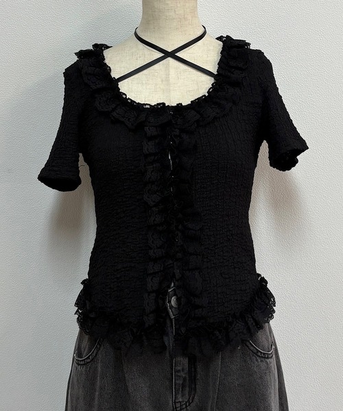 NOMAE（ノーマエ）の「レースフリルトップス（Tシャツ/カットソー・レディース・ライトブルー/ブラック/アイボリー/オフホワイト・FREE）」の18枚目の写真