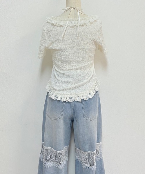 NOMAE（ノーマエ）の「レースフリルトップス（Tシャツ/カットソー・レディース・ライトブルー/ブラック/アイボリー/オフホワイト・FREE）」の15枚目の写真