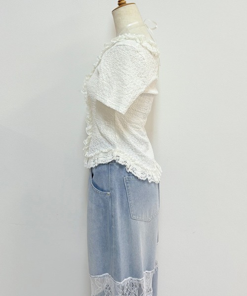 NOMAE（ノーマエ）の「レースフリルトップス（Tシャツ/カットソー・レディース・ライトブルー/ブラック/アイボリー/オフホワイト・FREE）」の16枚目の写真