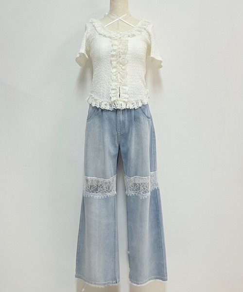 NOMAE（ノーマエ）の「レースフリルトップス（Tシャツ/カットソー・レディース・ライトブルー/ブラック/アイボリー/オフホワイト・FREE）」の14枚目の写真