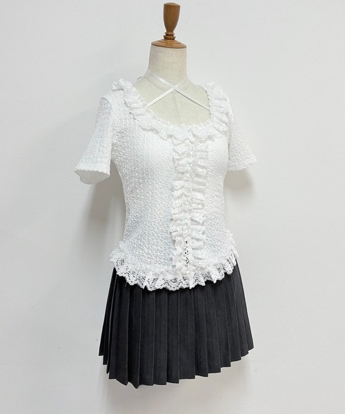 NOMAE（ノーマエ）の「レースフリルトップス（Tシャツ/カットソー・レディース・ライトブルー/ブラック/アイボリー/オフホワイト・FREE）」の8枚目の写真