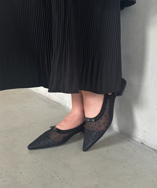 セール】ドットシアーリボンフラットパンプス（パンプス）｜MYMOOD