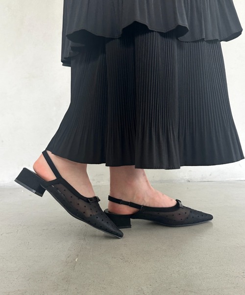 セール】ドットシアーリボンフラットパンプス（パンプス）｜MYMOOD