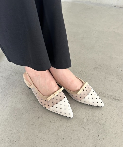 ドットリボン♡パンプス 800円 セール】ドットシアーリボンフラットパンプス（パンプス）｜MYMOOD