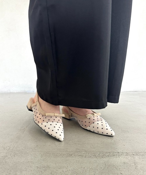 セール】ドットシアーリボンフラットパンプス（パンプス）｜MYMOOD