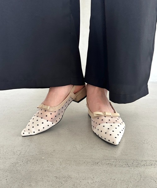 セール】ドットシアーリボンフラットパンプス（パンプス）｜MYMOOD