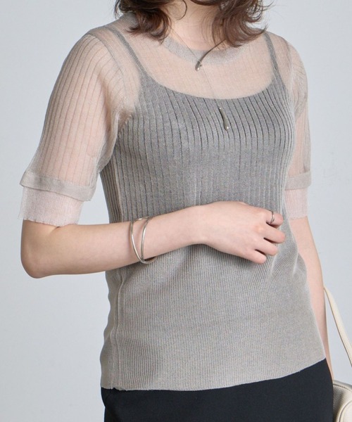 COLONY 2139(コロニートゥーワンスリーナイン)の「シアーリブニットトップス(Tシャツ/カットソー・レディース・ベージュ/グレー/ブラック・FREE)」の1枚目の写真