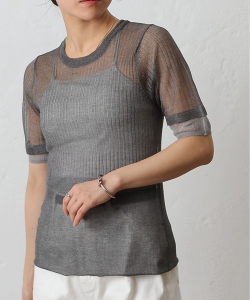 COLONY 2139(コロニートゥーワンスリーナイン)の「シアーリブニットトップス(Tシャツ/カットソー・レディース・ベージュ/グレー/ブラック・FREE)」の3枚目の写真