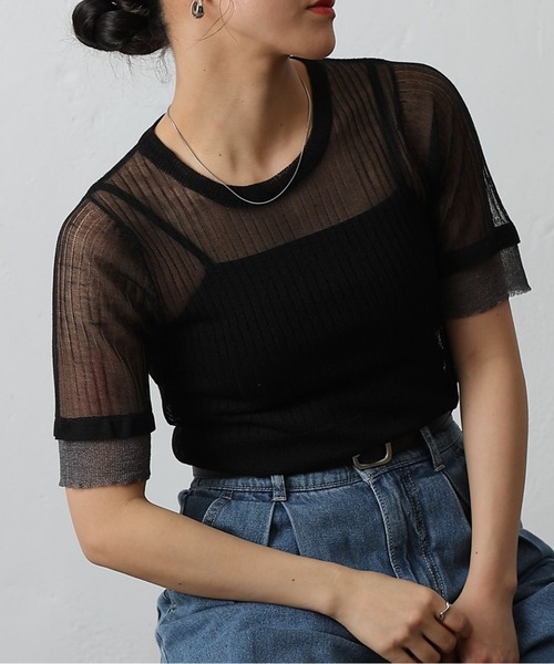 COLONY 2139(コロニートゥーワンスリーナイン)の「シアーリブニットトップス(Tシャツ/カットソー・レディース・ベージュ/グレー/ブラック・FREE)」の2枚目の写真