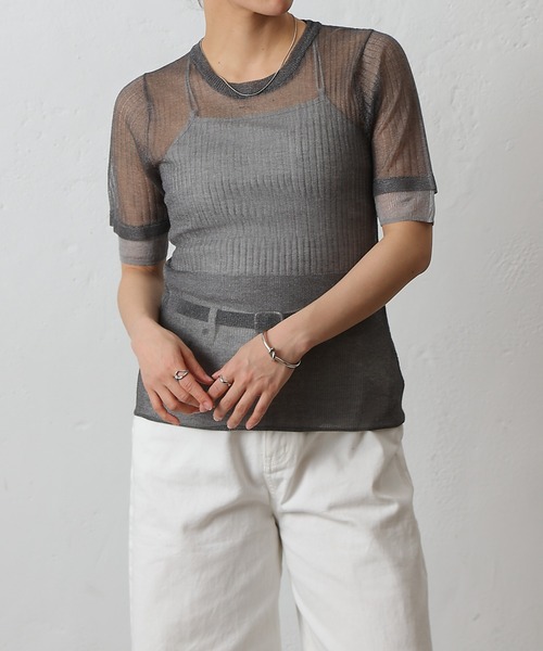 COLONY 2139(コロニートゥーワンスリーナイン)の「シアーリブニットトップス(Tシャツ/カットソー・レディース・ベージュ/グレー/ブラック・FREE)」の8枚目の写真