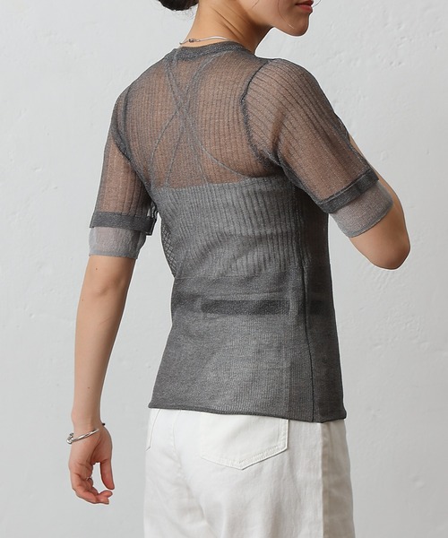 COLONY 2139(コロニートゥーワンスリーナイン)の「シアーリブニットトップス(Tシャツ/カットソー・レディース・ベージュ/グレー/ブラック・FREE)」の9枚目の写真