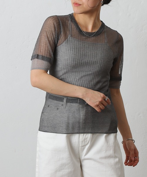 COLONY 2139(コロニートゥーワンスリーナイン)の「シアーリブニットトップス(Tシャツ/カットソー・レディース・ベージュ/グレー/ブラック・FREE)」の11枚目の写真